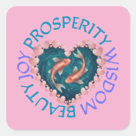 Koi good fortune pink and turquoise  vierkante sticker