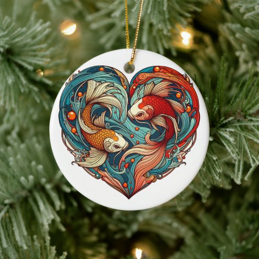 Koi Harmony: hartvormige kerst Keramisch Ornament (Boom)
