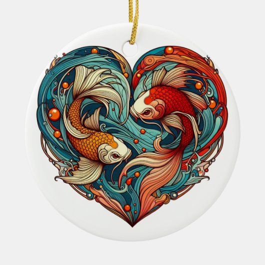 Koi Harmony: hartvormige kerst Keramisch Ornament (Voorkant)