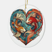 Koi Harmony: hartvormige kerst Keramisch Ornament (Links)
