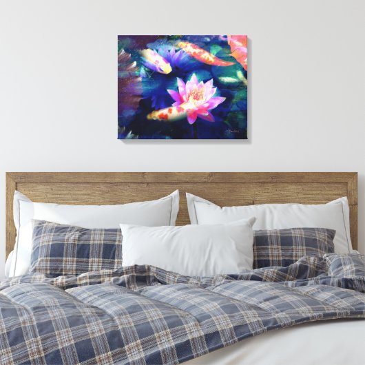 Koi in lotusvijver canvas afdruk (Insitu (Slaapkamer))