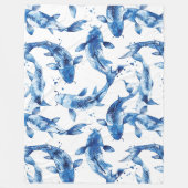 Koi indigo shibori fleece deken (Voorkant)