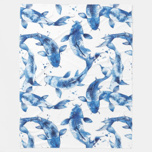 Koi indigo shibori fleece deken
