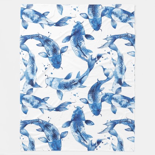 Koi indigo shibori fleece deken (Voorkant)