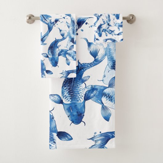 Koi indigo shibori-patroon bad handdoek (Insitu)