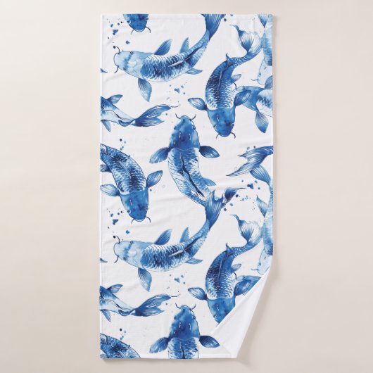 Koi indigo shibori-patroon badhanddoek (Badhanddoek)