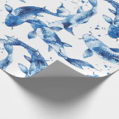 Koi indigo shibori-patroon cadeaupapier (Hoek)