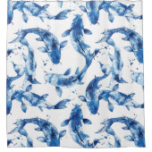 Koi Indigo Shibori patroon Douchegordijn (Voorkant)