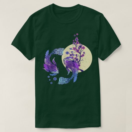 Koi Japanese Koi Carp Full Moon Yin Yang Cherry Bl T-shirt (Design voorkant)