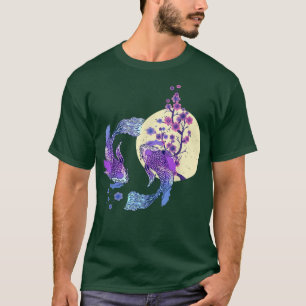 Koi Japanese Koi Carp Full Moon Yin Yang Cherry Bl T-shirt