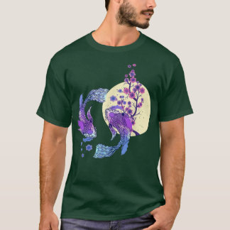 Koi Japanese Koi Carp Full Moon Yin Yang Cherry Bl T-shirt