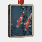 Koi-karper in vijver, uitzicht met hoge hoek metalen ornament (Rechts)