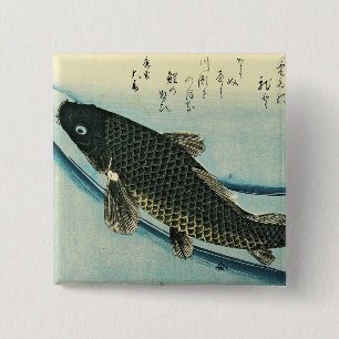 Koi (karper) - Japanse visafdruk van Hiroshige Vierkante Button 5,1 Cm