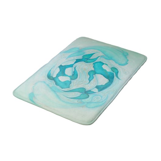 Koi Karper Schilderij Aqua Blauw Kleur Badmat (Gekanteld)