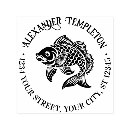 Koi Karper Vis #3 Naam Retouradres Zelfinktende Stempel (Design)