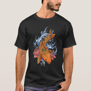 Koi Karper Vis Grafisch Koi Vis Oranje Bloem T-shirt
