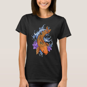 Koi Karper Vis Grafisch Koi Vis Paarse Bloem T-shirt