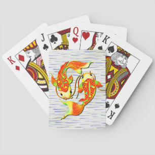 Koi Karper Vis Oranje Groen op Pokerkaarten
