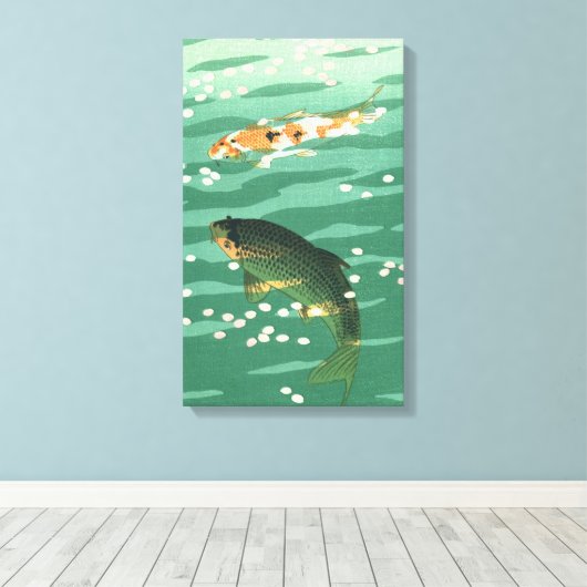 Koi Karper Visvijver  Classic Ukiyo-e Art Canvas Afdruk (Insitu (Houten vloer))