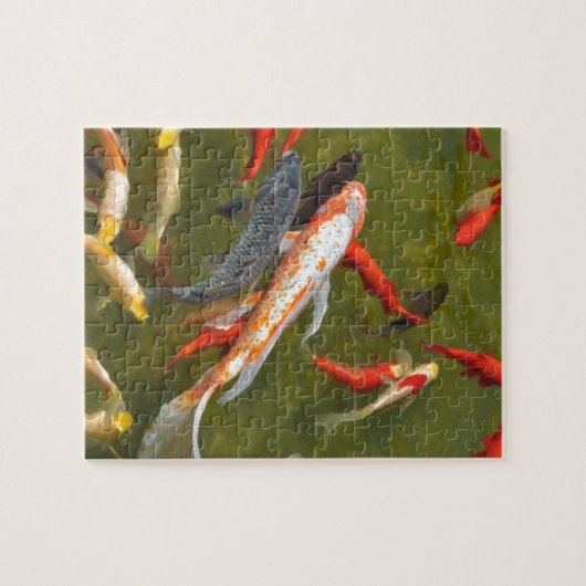 Koi-karpers in vijver legpuzzel (Horizontaal)