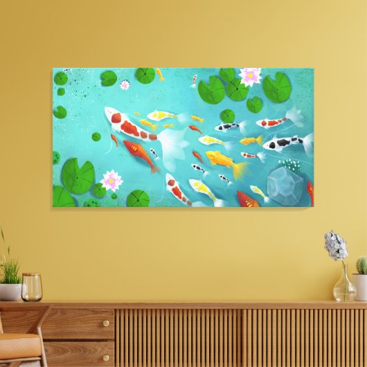 Koi Lotus Fish Pond Canvas Afdruk (Insitu (Woonkamer))