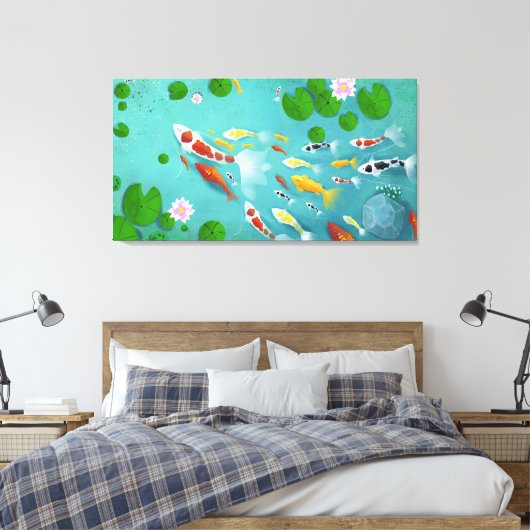 Koi Lotus Fish Pond Canvas Afdruk (Insitu (Slaapkamer))