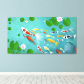 Koi Lotus Fish Pond Canvas Afdruk (Insitu (Houten vloer))