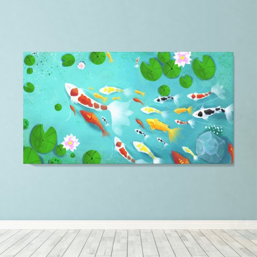 Koi Lotus Fish Pond Canvas Afdruk (Insitu (Houten vloer))