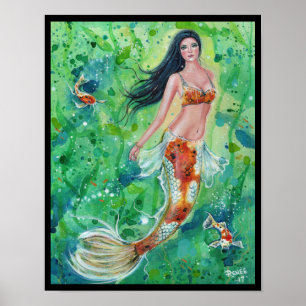 Koi mermaid garden poster print van Renee Lavoie