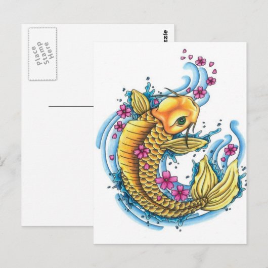 Koi met Cherry Blossom Briefkaart (Voorkant / Achterkant)