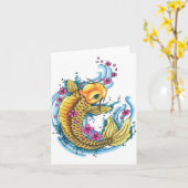 Koi met Cherry Blossoms Note Kaart (Gele Bloem)