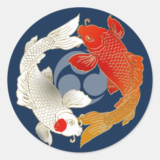 Koi met Mon japans stijldecal Ronde Sticker (Voorkant)