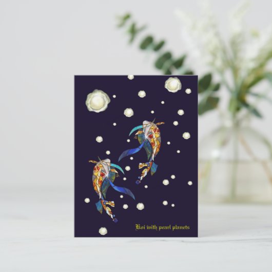 Koi met Pearl Planets Fantasy Wedding Briefkaart (Staand voorkant)