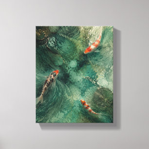 Koi onder Jade Rimpelingen Botanische Vijver Canva Canvas Afdruk
