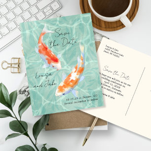 Koi Paar Tropisch Bewaar de Datum Briefkaart
