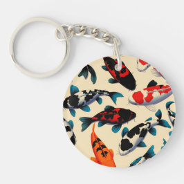 Koi Pattern Ronde Acryl Sleutelhanger