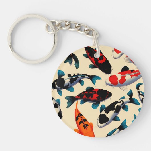 Koi Pattern Ronde Acryl Sleutelhanger (Voorkant)