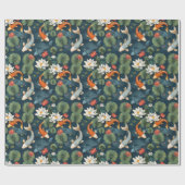 Koi Pond and Lotus Flowers Pattern, Elegant Nature Cadeaupapier (Vlak)