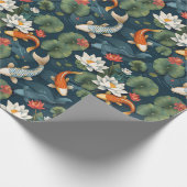 Koi Pond and Lotus Flowers Pattern, Elegant Nature Cadeaupapier (Hoek)