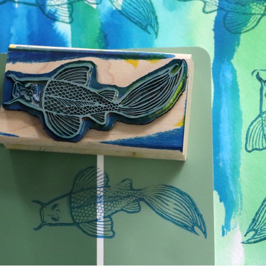 Koi Pond Art Kois Fish Design Red Calico Koi Rubberstempel