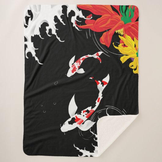 Koi Pond - black - Japanese Design Blanket Sherpa Deken (Voorkant)