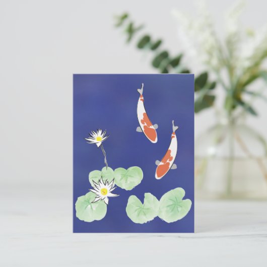 Koi Pond - Blauwe achtergrond Briefkaart (Staand voorkant)