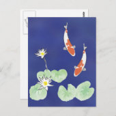 Koi Pond - Blauwe achtergrond Briefkaart (Voorkant / Achterkant)