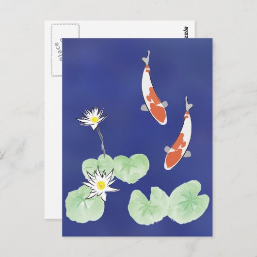 Koi Pond - Blauwe achtergrond Briefkaart (Voorkant / Achterkant)