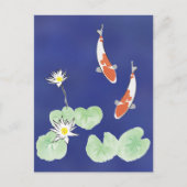 Koi Pond - Blauwe achtergrond Briefkaart (Voorkant)