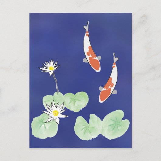 Koi Pond - Blauwe achtergrond Briefkaart (Voorkant)