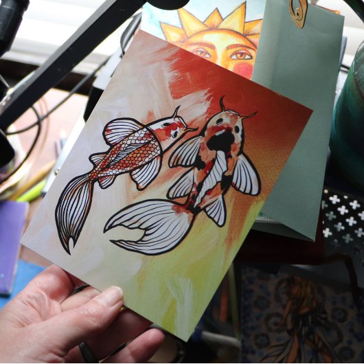 Koi Pond Fish Artwork Briefkaart