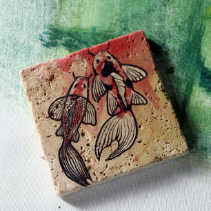 Koi Pond Fish Artwork Stenen Onderzetter