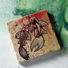 Koi Pond Fish Artwork Stenen Onderzetter