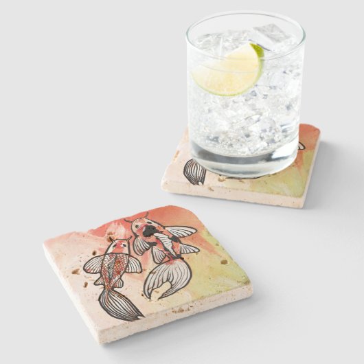 Koi Pond Fish Artwork Stenen Onderzetter (Zijkant)